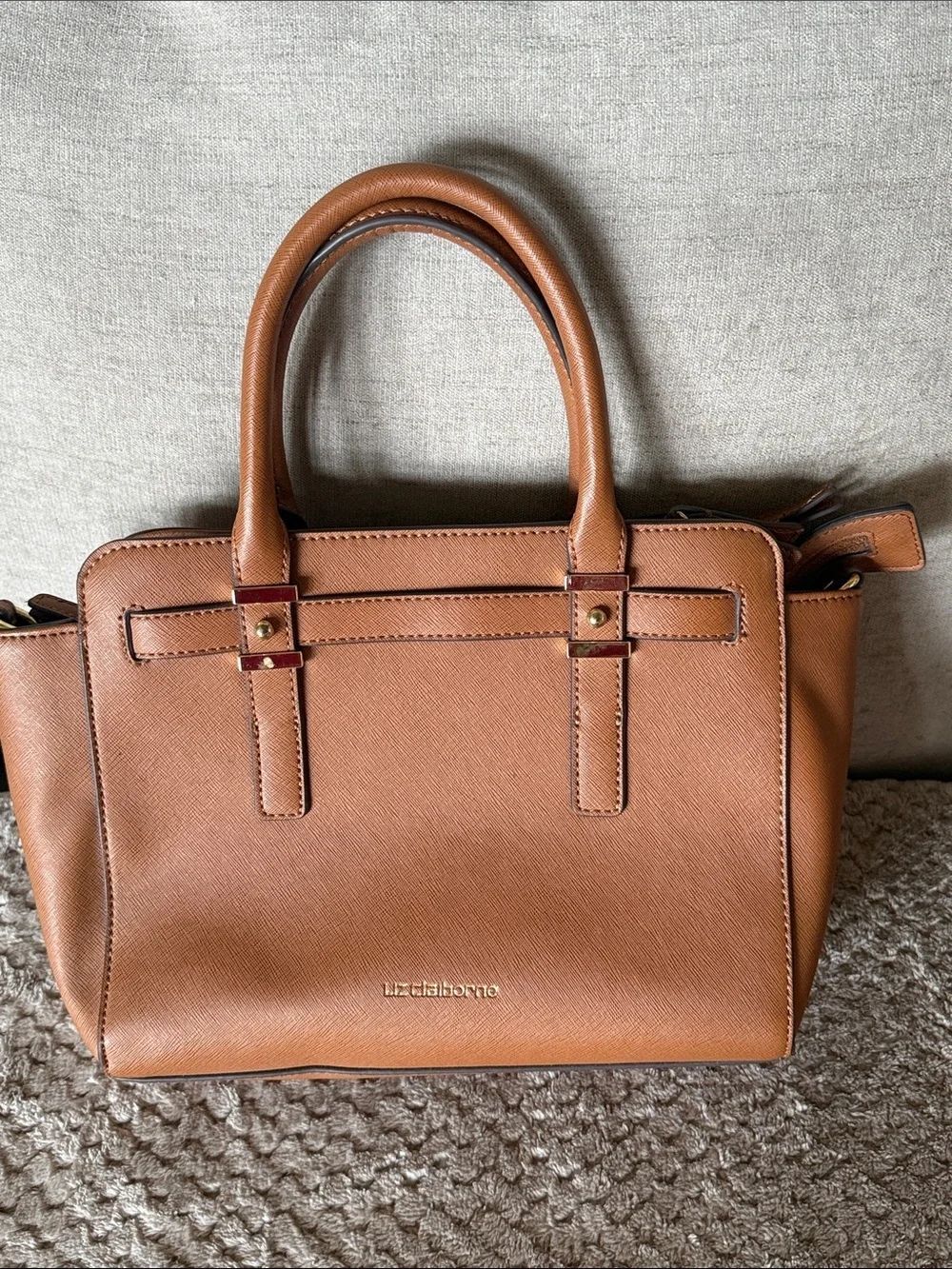 Liz Claiborne Cognac Tan Leather Tote Satchel!